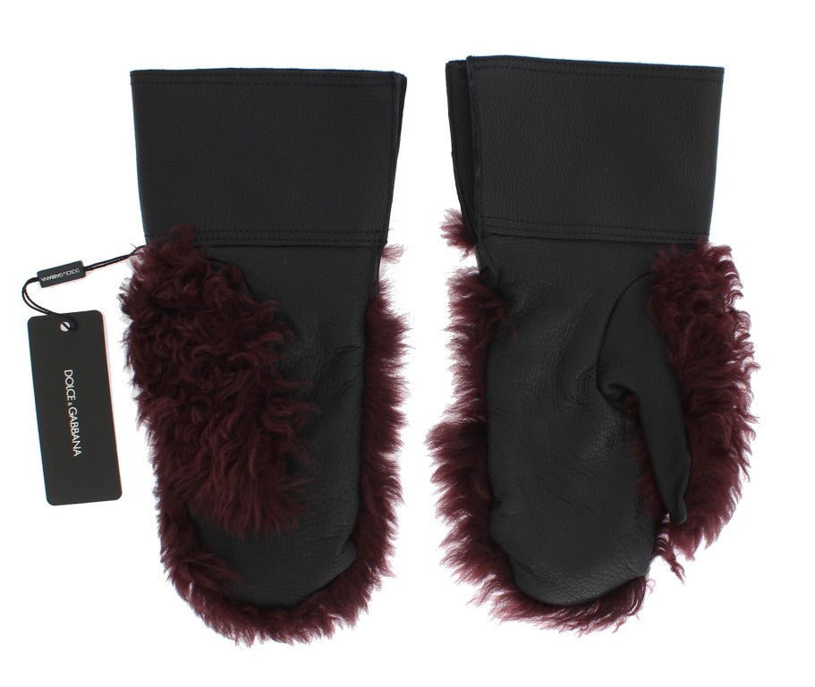 Dolce &amp; Gabbana Elegant Leather Gloves in Black and Bordeaux