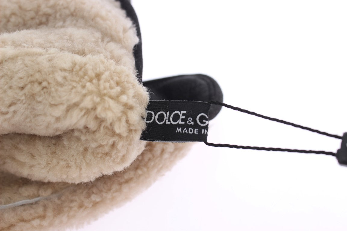 Dolce & Gabbana Elegante Nietenhandschuhe aus grauer Wolle und Shearling