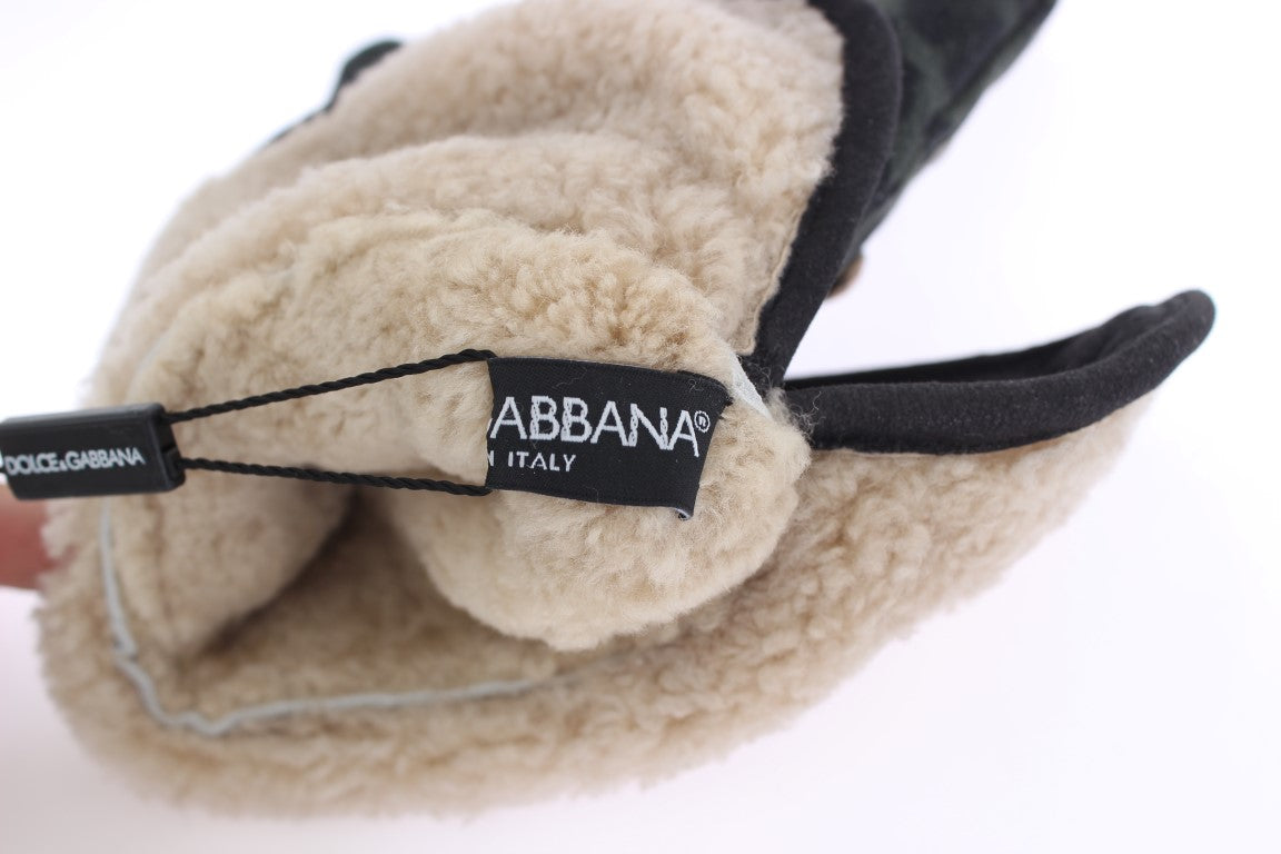 Dolce & Gabbana Elegante Nietenhandschuhe aus grauer Wolle und Shearling