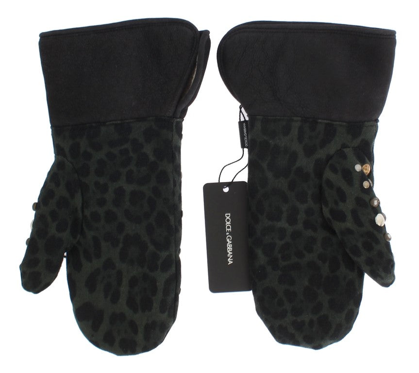 Dolce & Gabbana Elegante Nietenhandschuhe aus grauer Wolle und Shearling