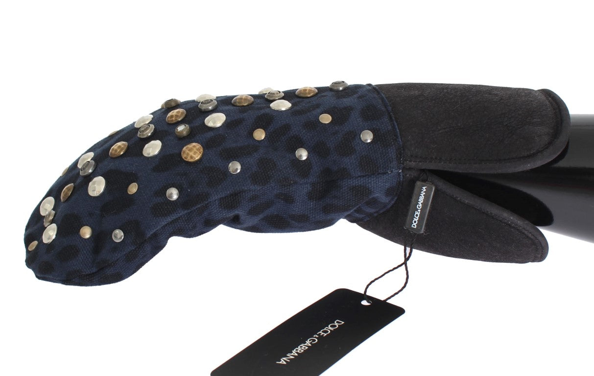 Dolce & Gabbana Schicke graue Handschuhe aus Wolle und Shearling mit Nieten-Details