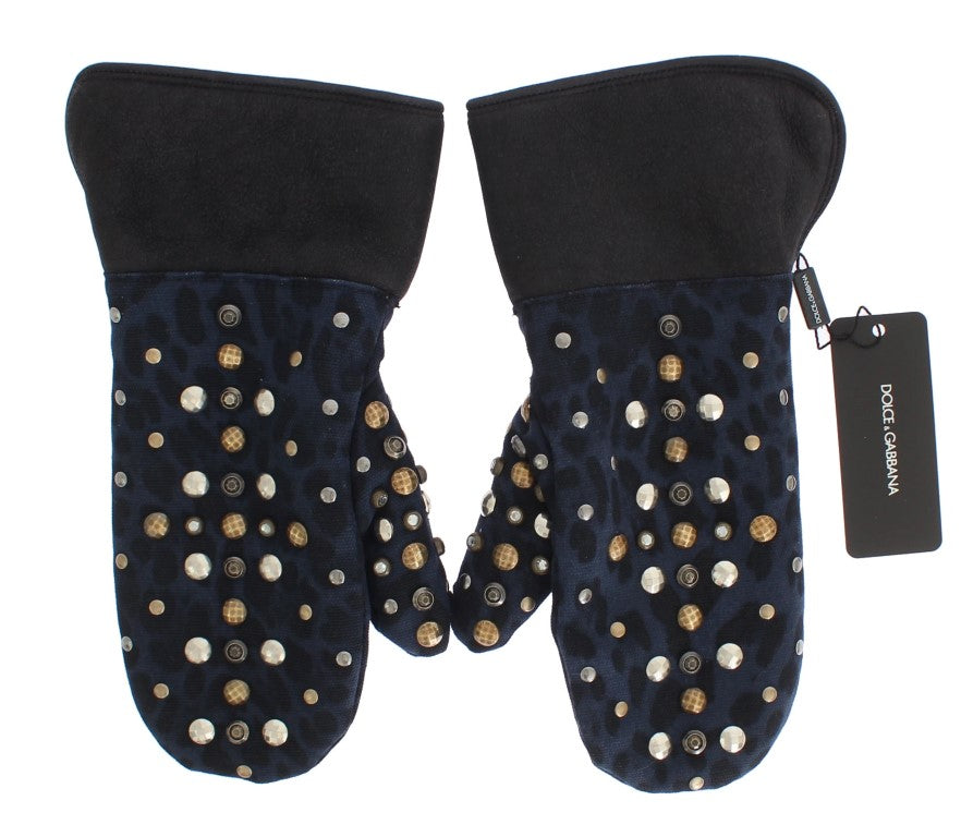 Dolce & Gabbana Schicke graue Handschuhe aus Wolle und Shearling mit Nieten-Details