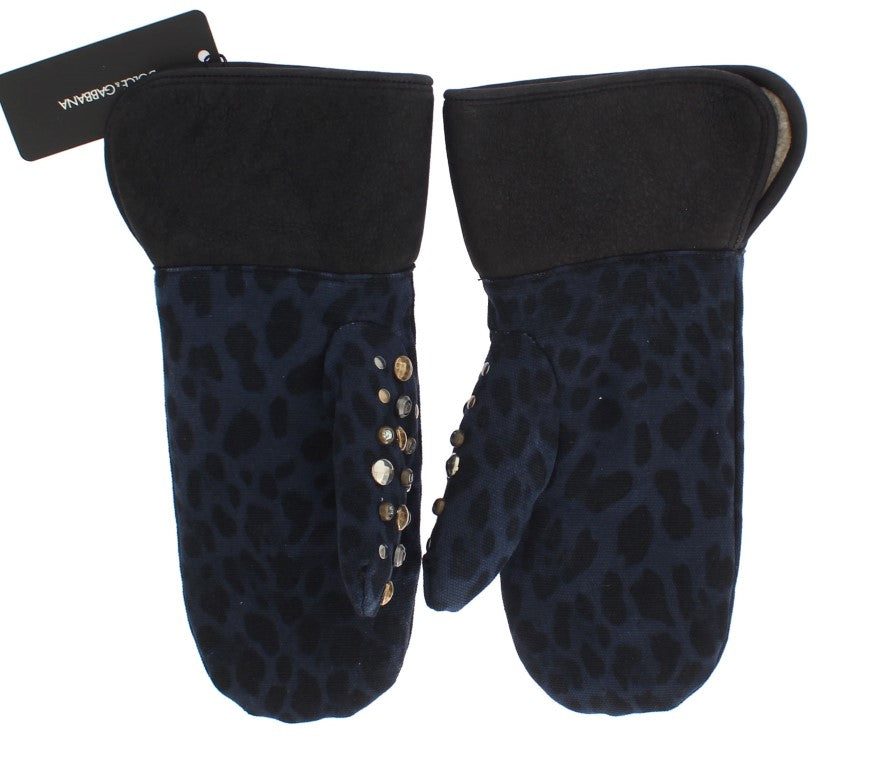 Dolce & Gabbana Schicke graue Handschuhe aus Wolle und Shearling mit Nieten-Details