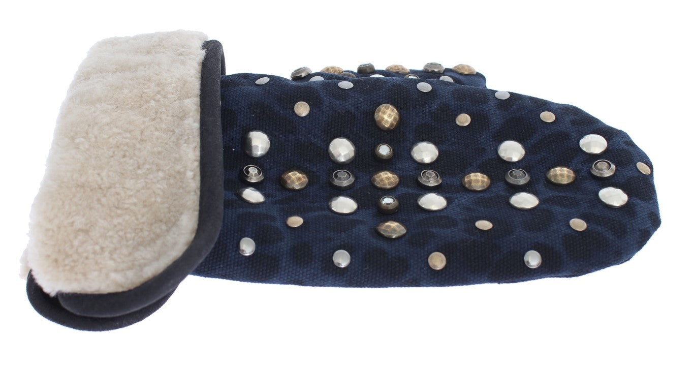 Dolce & Gabbana Schicke graue Handschuhe aus Wolle und Shearling mit Nieten-Details