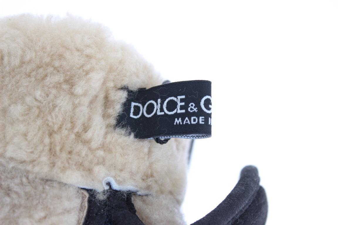 Dolce & Gabbana Schicke graue Handschuhe aus Wolle und Shearling mit Nieten-Details