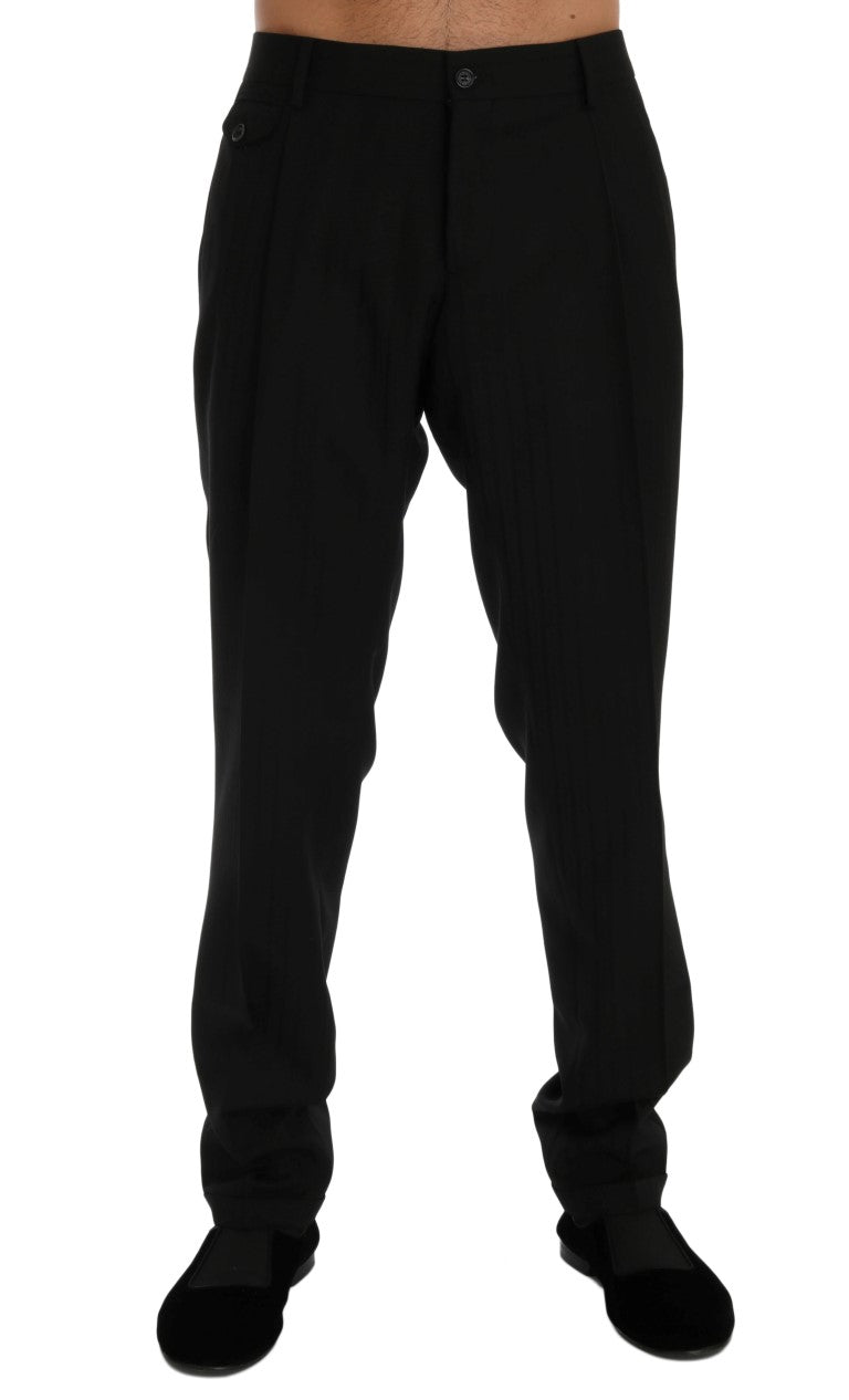 Dolce &amp; Gabbana Elegant Black Striped Straight Fit Dress Pants