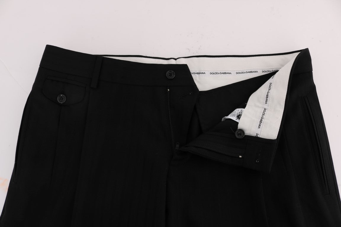 Dolce &amp; Gabbana Elegant Black Striped Straight Fit Dress Pants