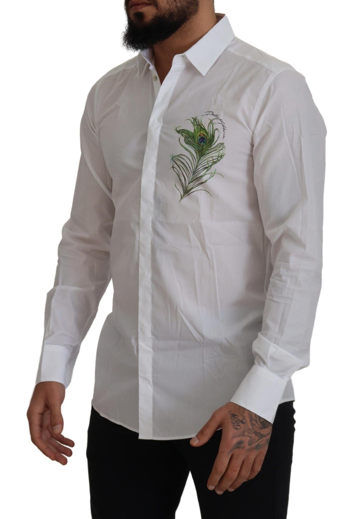 Dolce &amp; Gabbana Elegant White Peacock Feather -paita