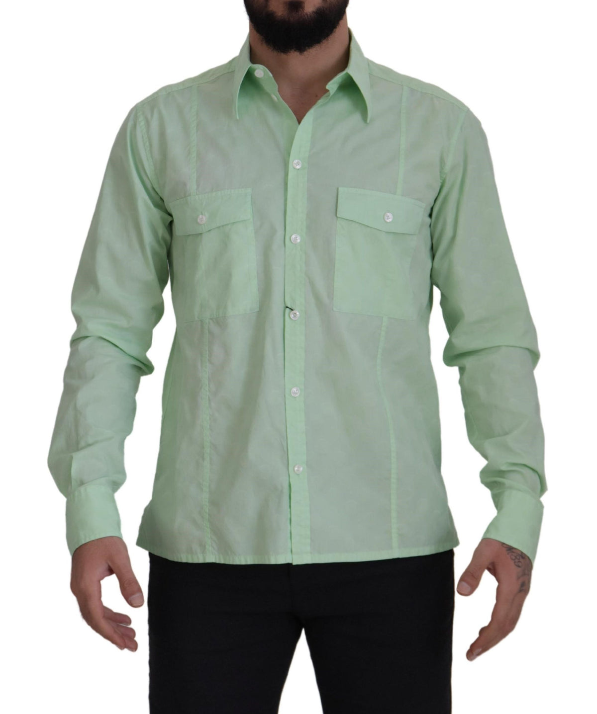 Dolce &amp; Gabbana Mint Green Slim Fit Casual Button Down Shirt