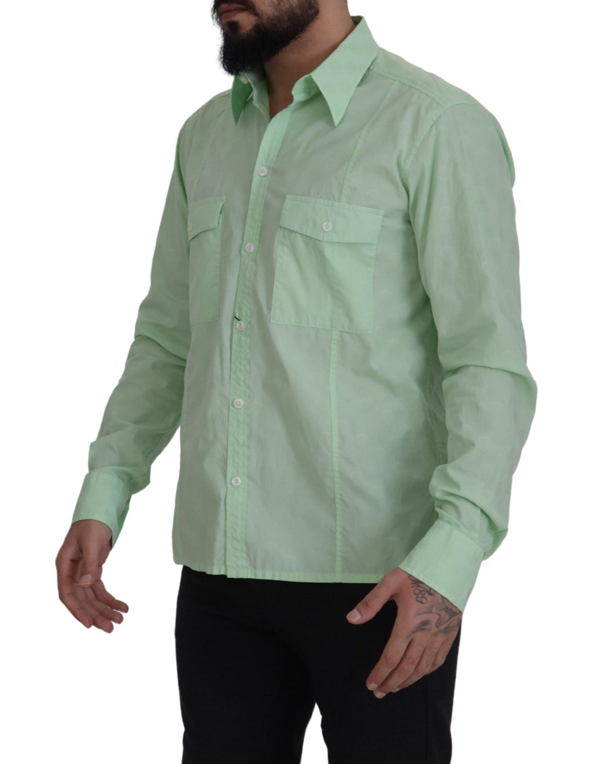 Dolce &amp; Gabbana Mint Green Slim Fit Casual Button Down Shirt