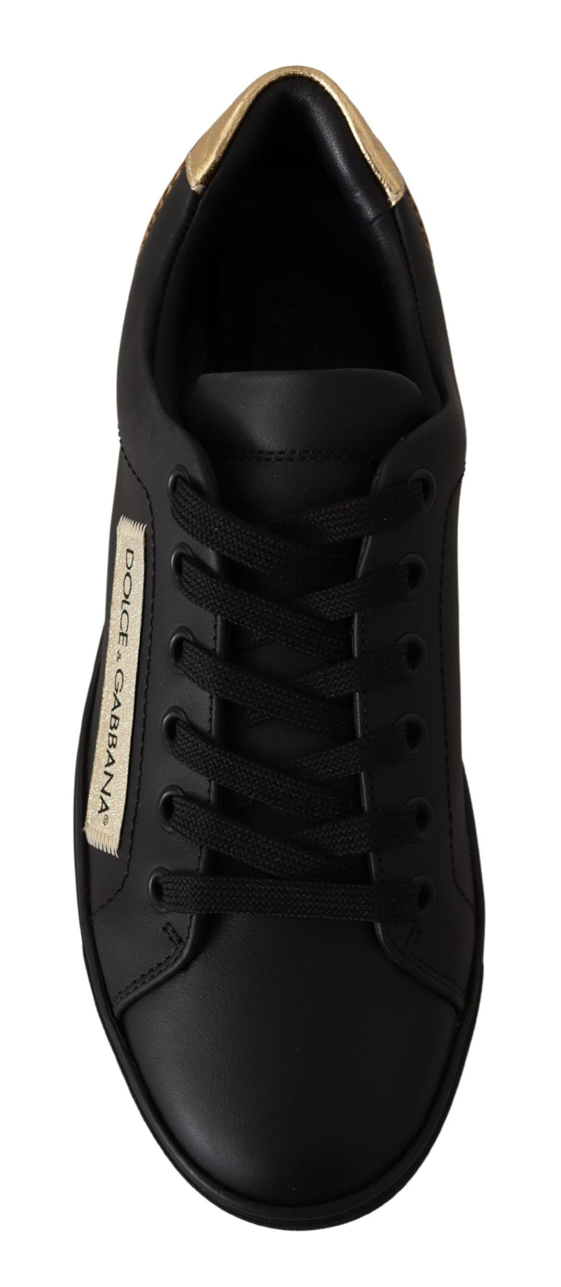 Dolce & Gabbana Schicke schwarz-goldene Low-Top-Ledersneakers