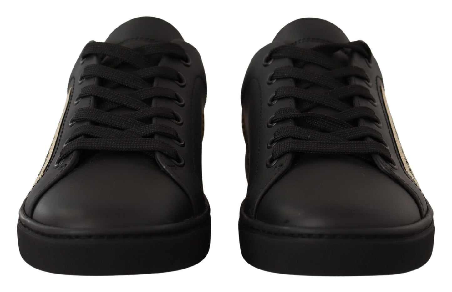 Dolce & Gabbana Schicke schwarz-goldene Low-Top-Ledersneakers