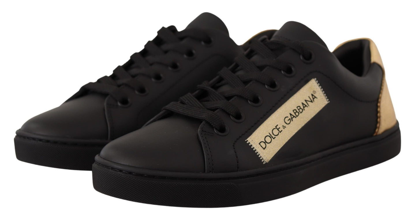 Dolce & Gabbana Schicke schwarz-goldene Low-Top-Ledersneakers