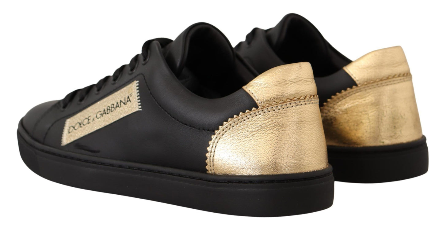 Dolce & Gabbana Schicke schwarz-goldene Low-Top-Ledersneakers