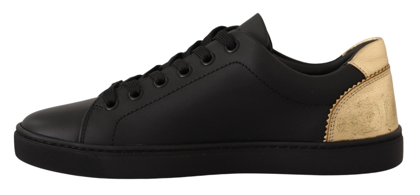 Dolce & Gabbana Schicke schwarz-goldene Low-Top-Ledersneakers