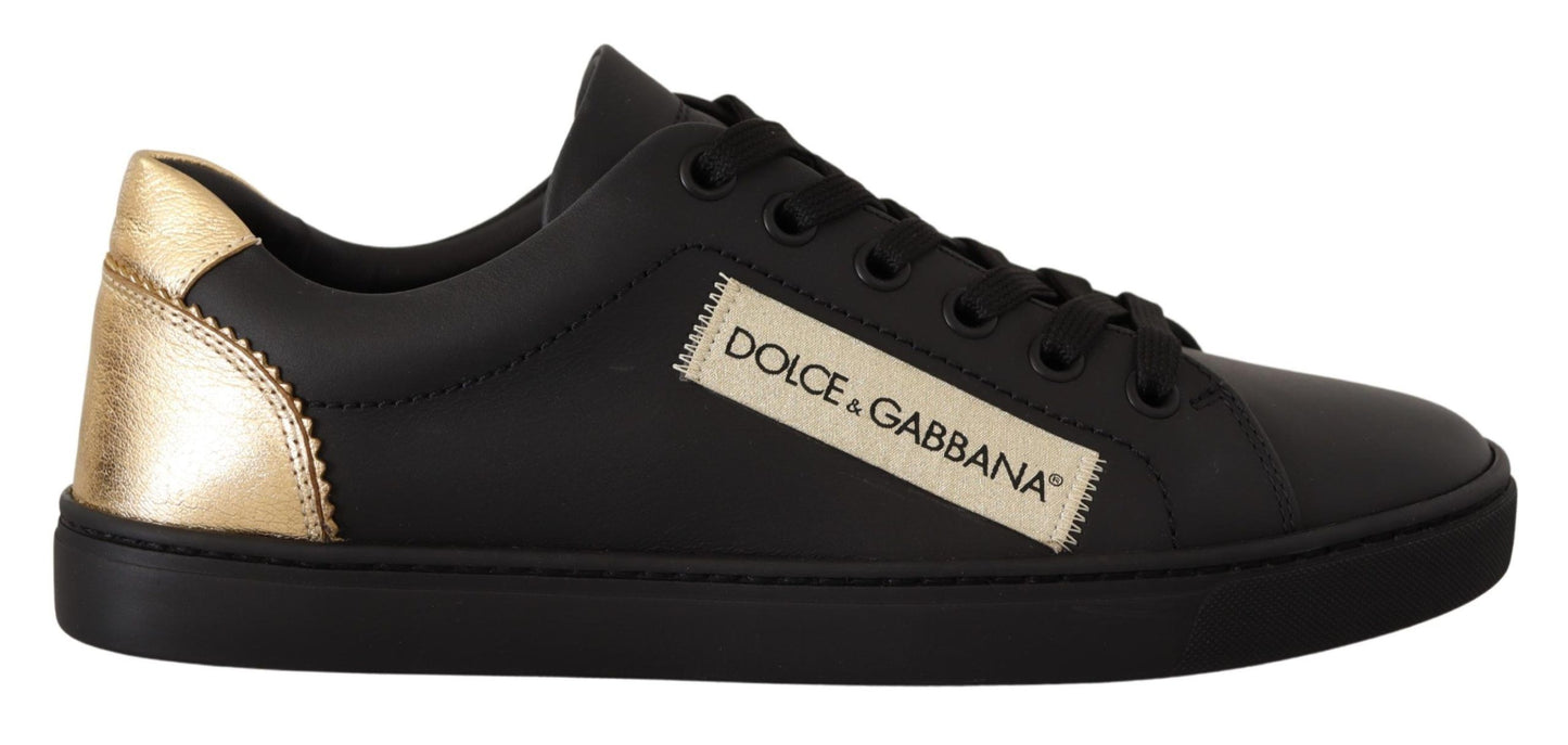 Dolce & Gabbana Schicke schwarz-goldene Low-Top-Ledersneakers