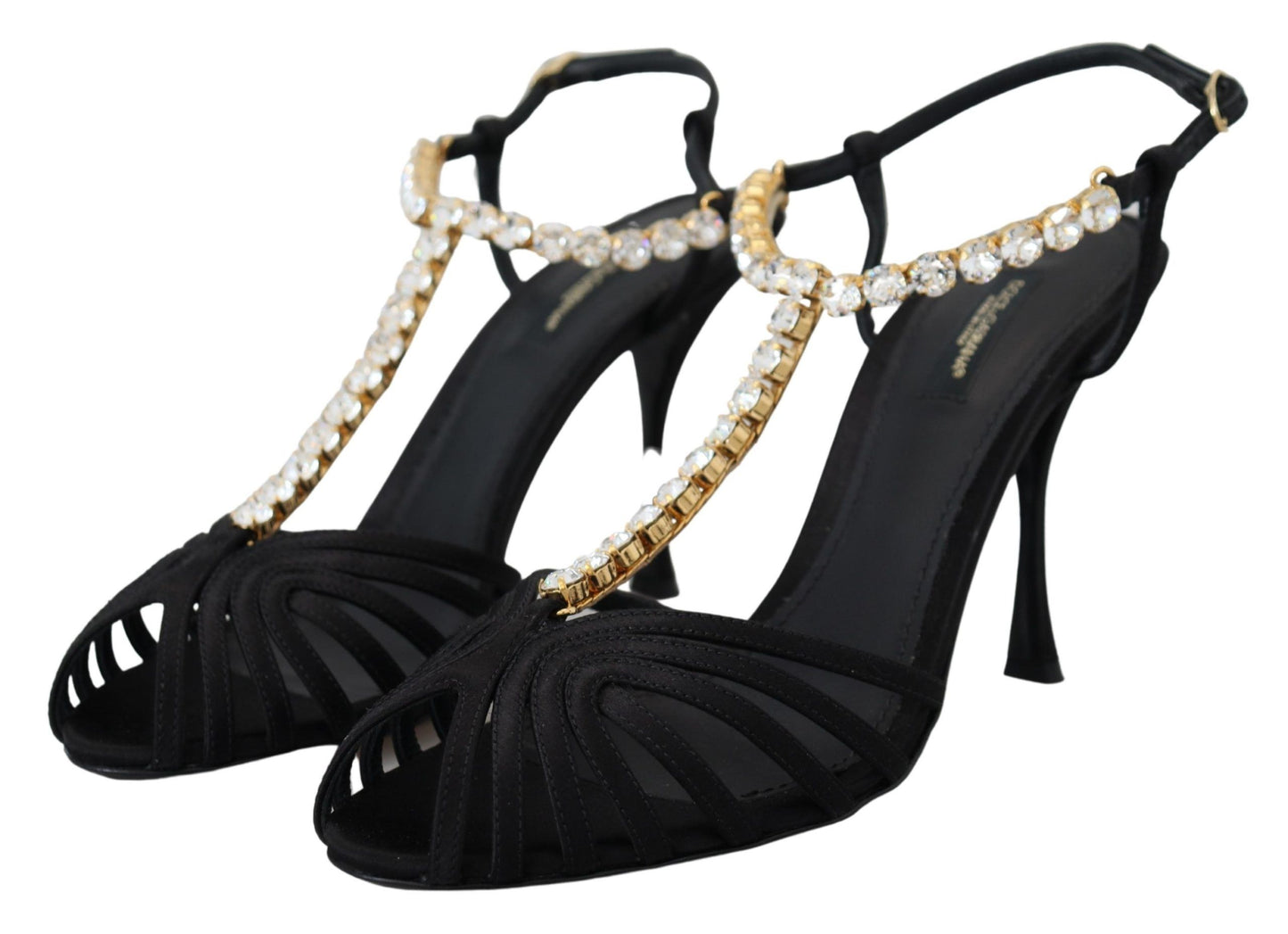 Dolce &amp; Gabbana Elegant Silk Blend Crystal T-Strap Heels