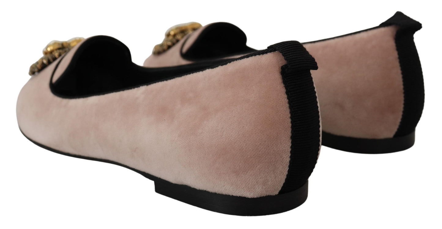 Dolce & Gabbana Elegante Rosa Samt Devotion Loafers