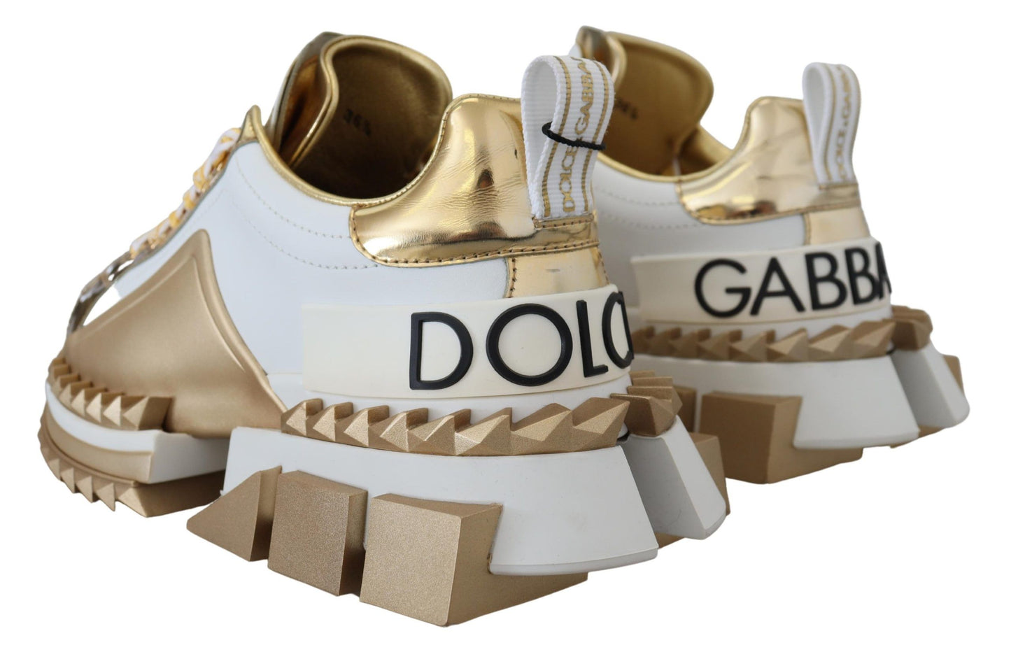 Dolce &amp; Gabbana Elegant Leather Sneakers in White and Gold