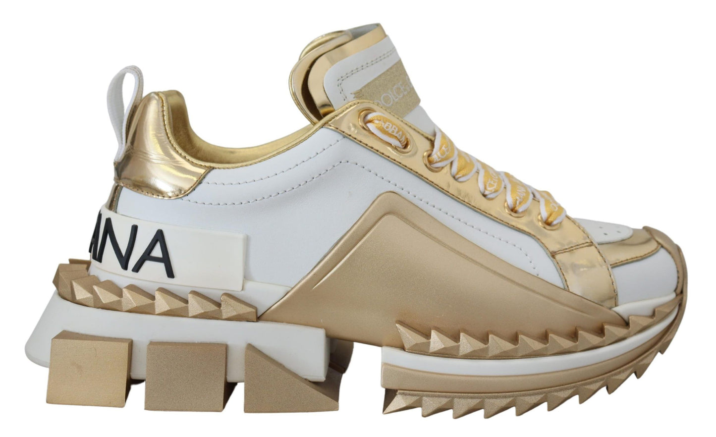 Dolce &amp; Gabbana Elegant Leather Sneakers in White and Gold