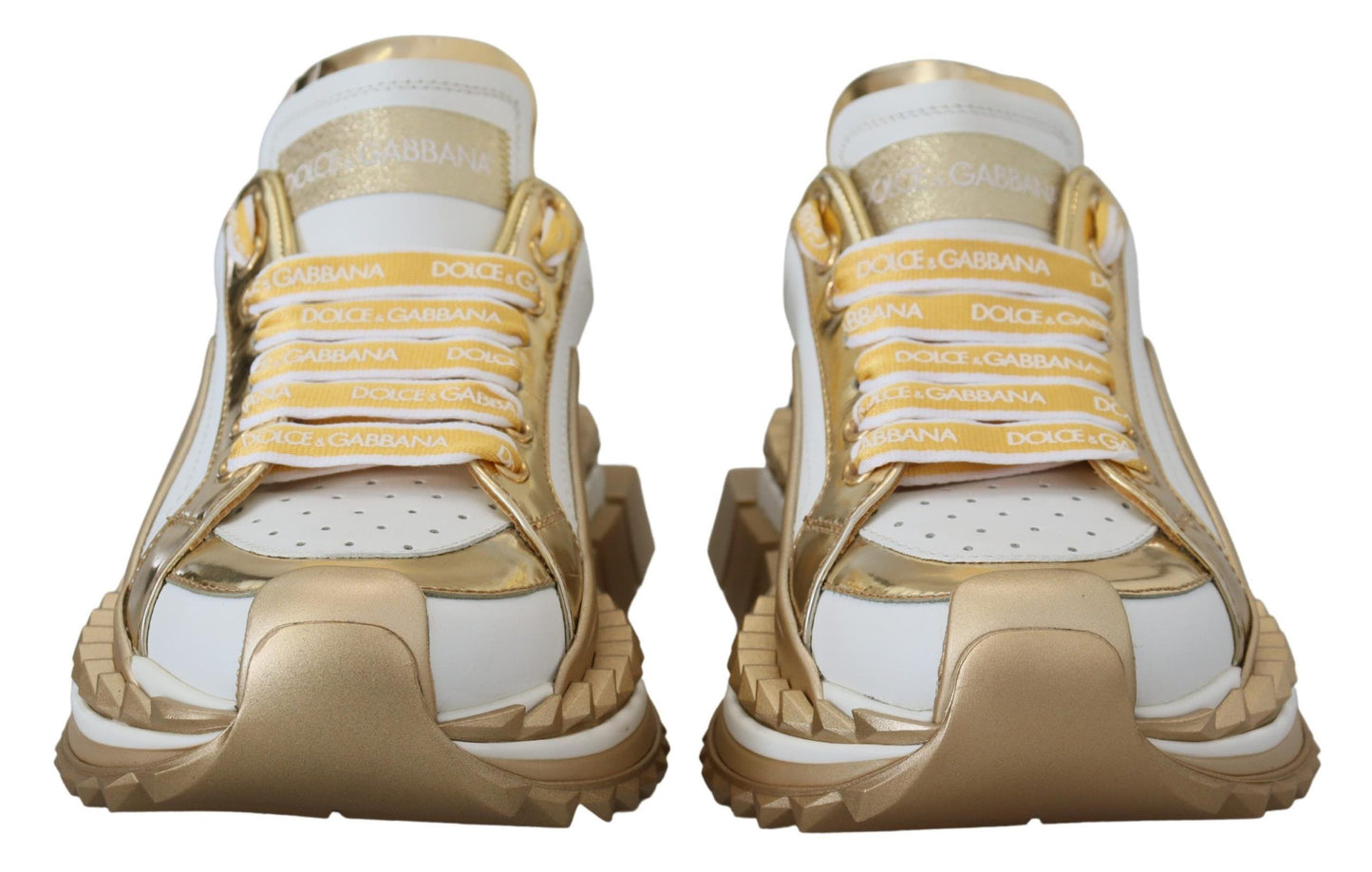 Dolce &amp; Gabbana Elegant Leather Sneakers in White and Gold