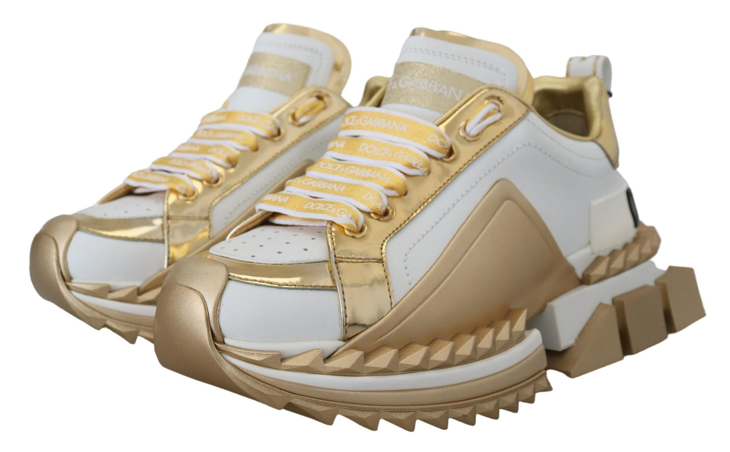 Dolce &amp; Gabbana Elegant Leather Sneakers in White and Gold