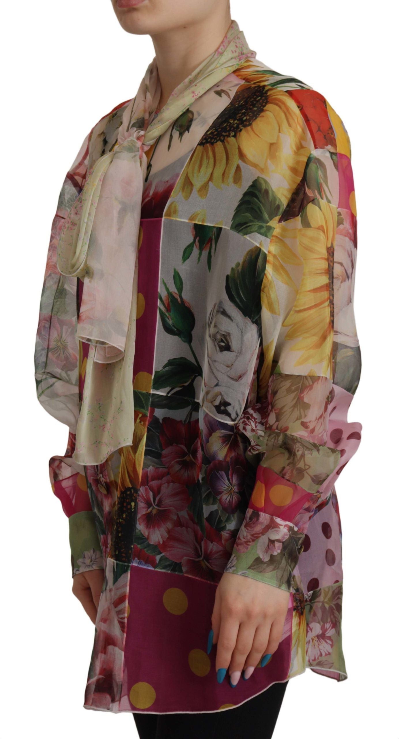 Dolce &amp; Gabbana multicolor silk blouse with ascot collar