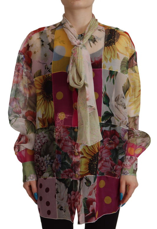 Dolce &amp; Gabbana multicolor silk blouse with ascot collar