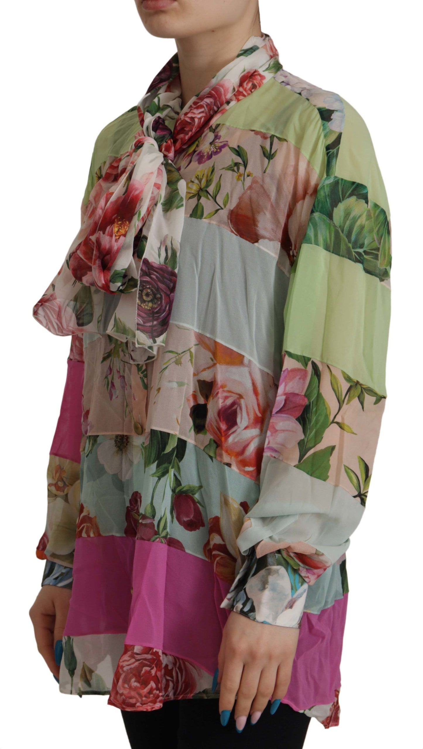 Dolce &amp; Gabbana Elegant patchwork silk blouse with floral pattern