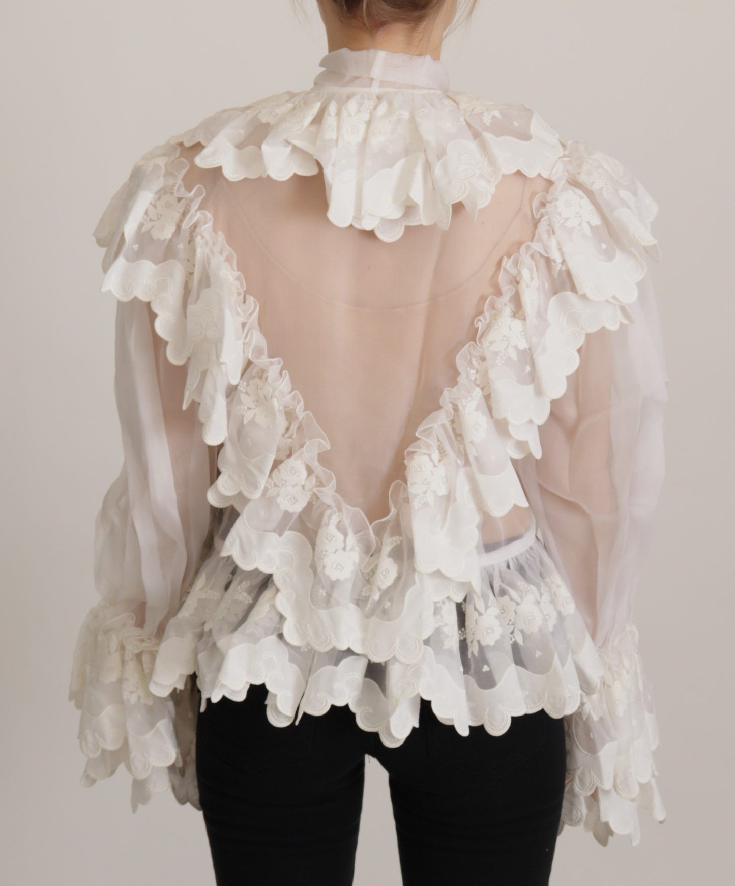 Dolce &amp; Gabbana Elegant top in white silk and cotton lace