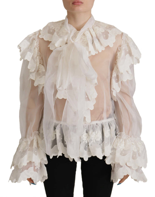 Dolce &amp; Gabbana Elegant top in white silk and cotton lace