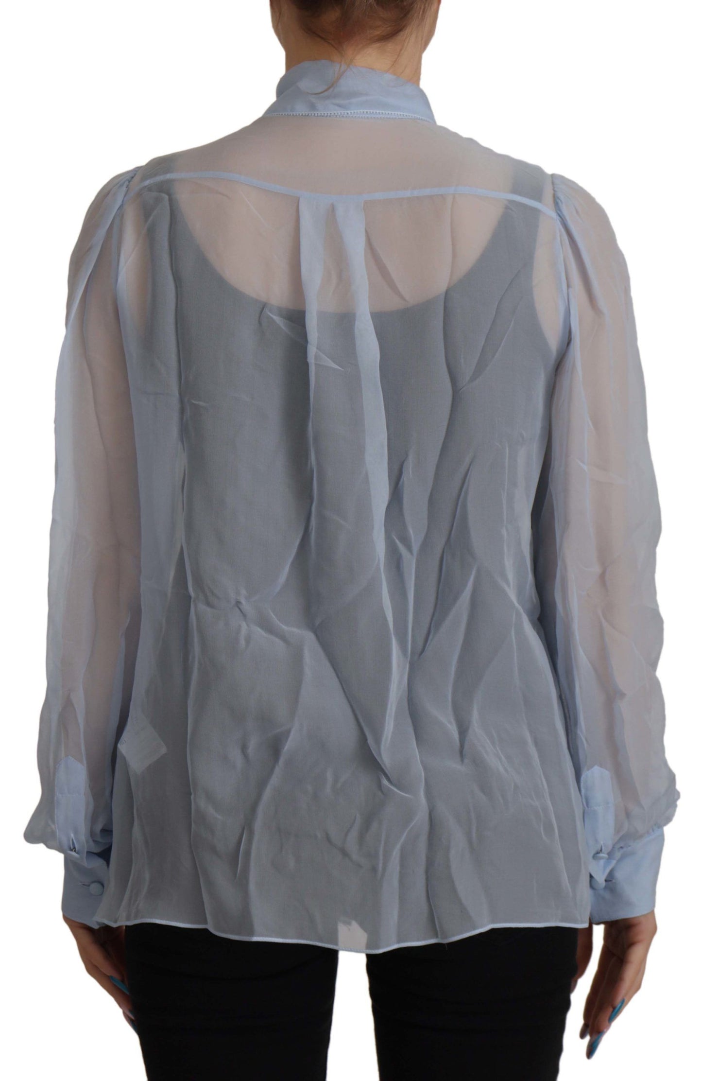 Dolce &amp; Gabbana Elegant blouse with Ascot collar made of silk in light blue