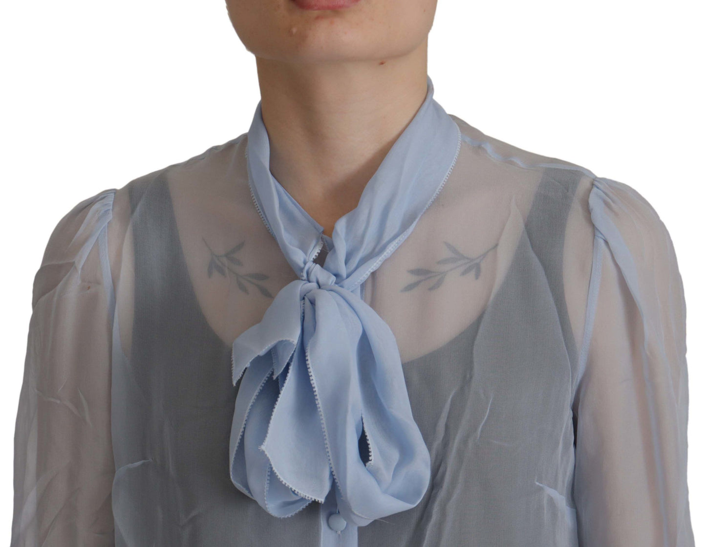 Dolce &amp; Gabbana Elegant blouse with Ascot collar made of silk in light blue