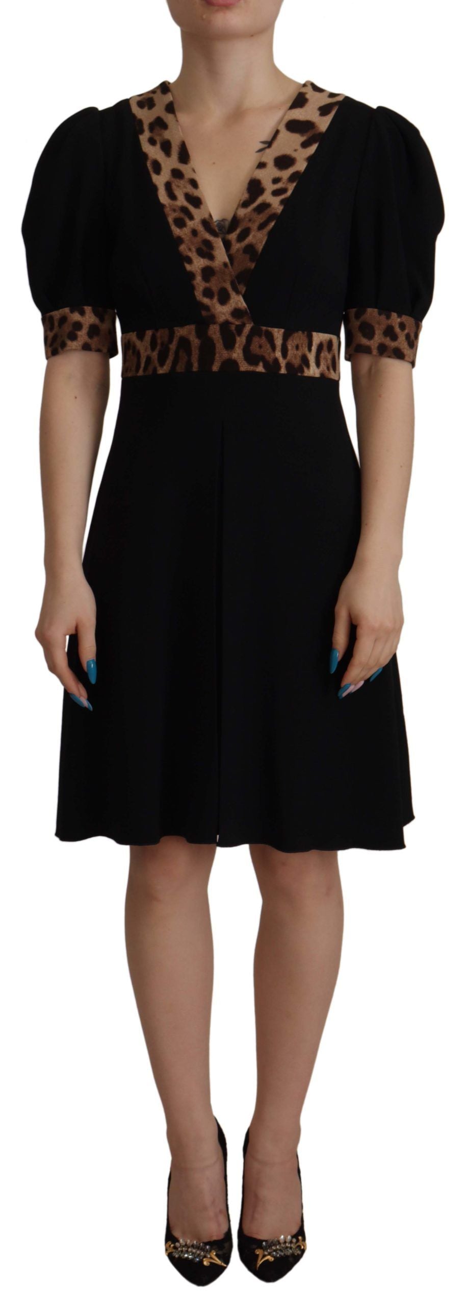 Dolce &amp; Gabbana Elegant Black A-Line Dress with V-Neck