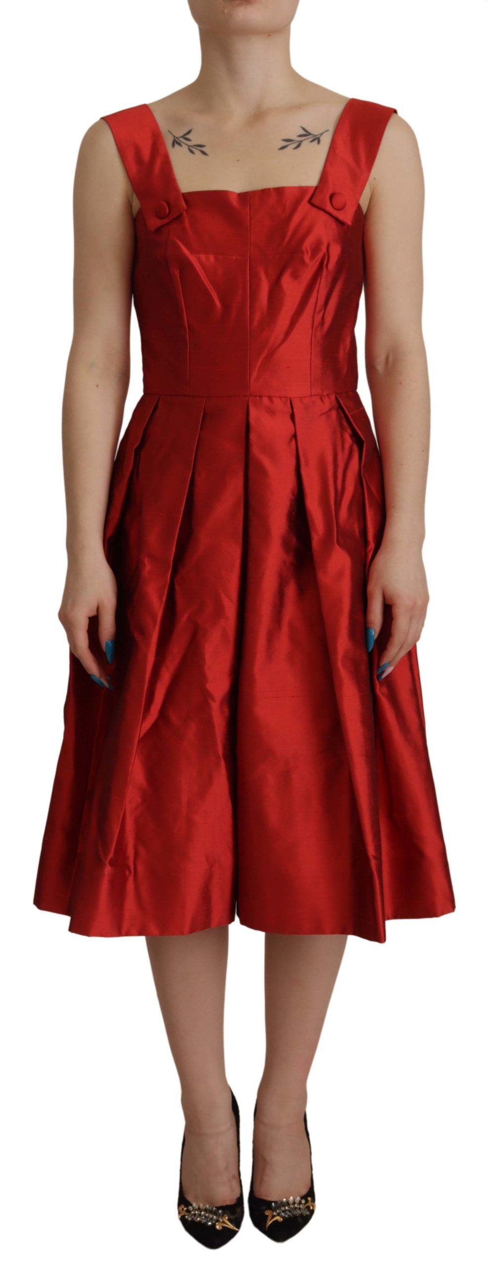 Dolce &amp; Gabbana Bright red silk A-line midi dress