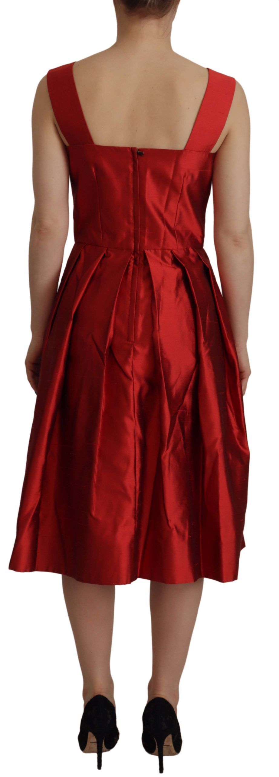 Dolce &amp; Gabbana Bright red silk A-line midi dress