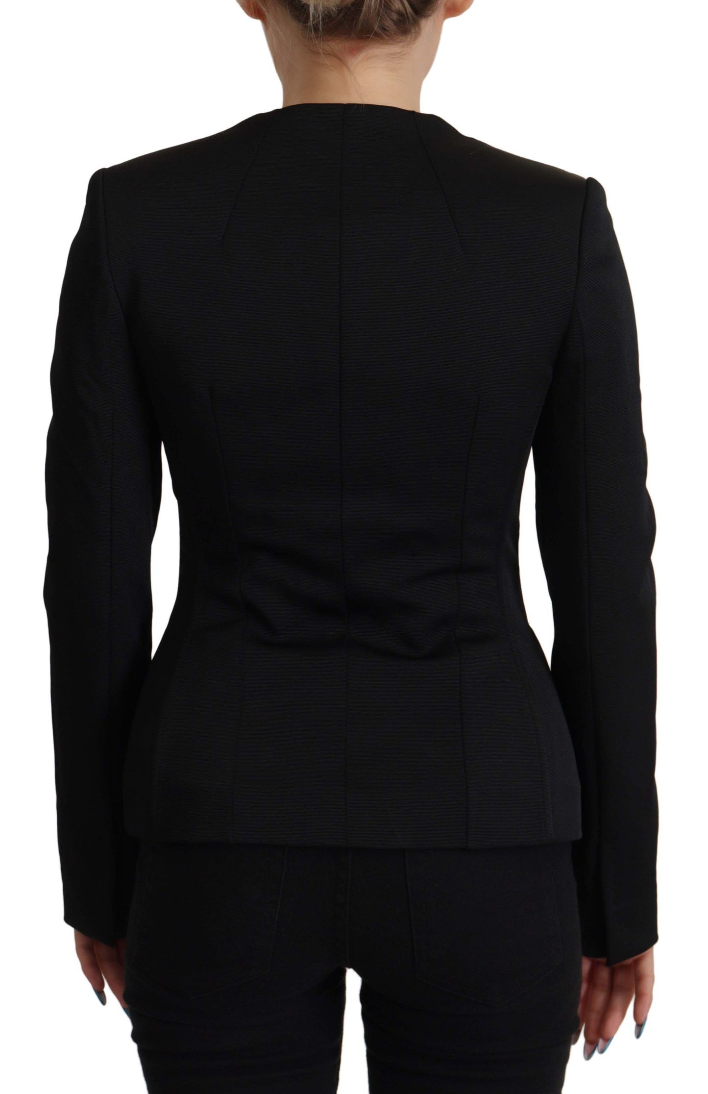 Dolce &amp; Gabbana Simple black snap jacket with silk lining