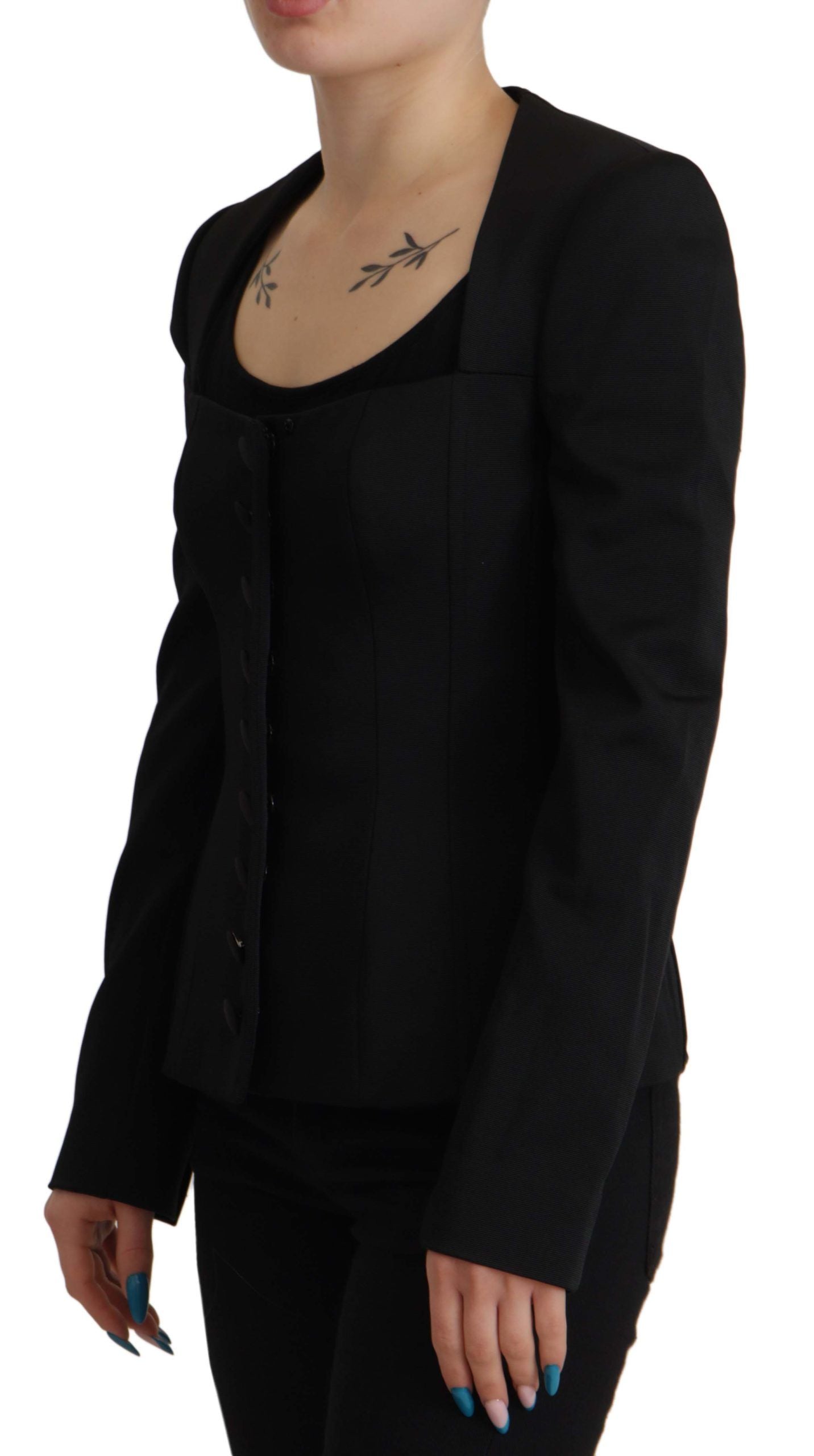 Dolce &amp; Gabbana Simple black snap jacket with silk lining