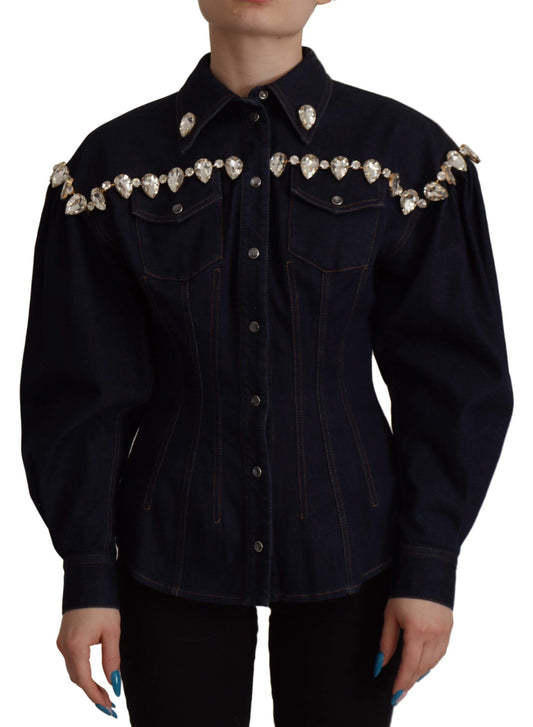 Dolce &amp; Gabbana Elegant denim jacket with crystal embellishment