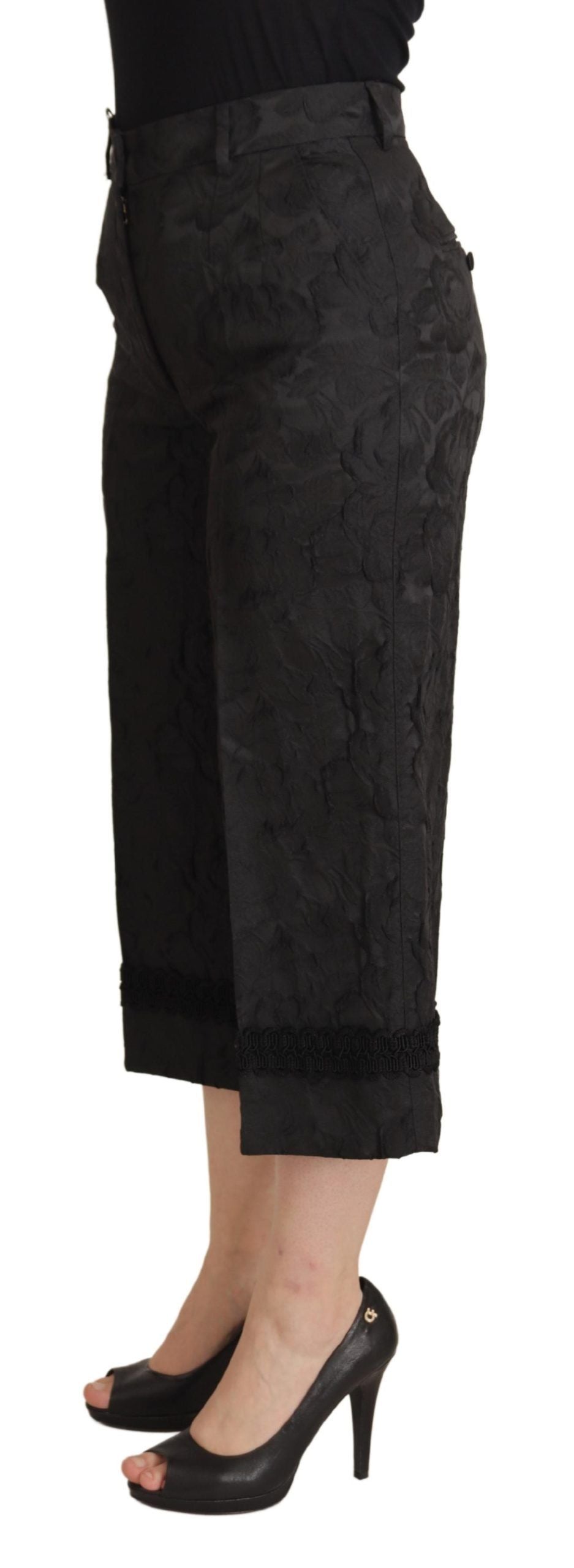 Dolce &amp; Gabbana Elegant Black Brocade Trousers in Short Style