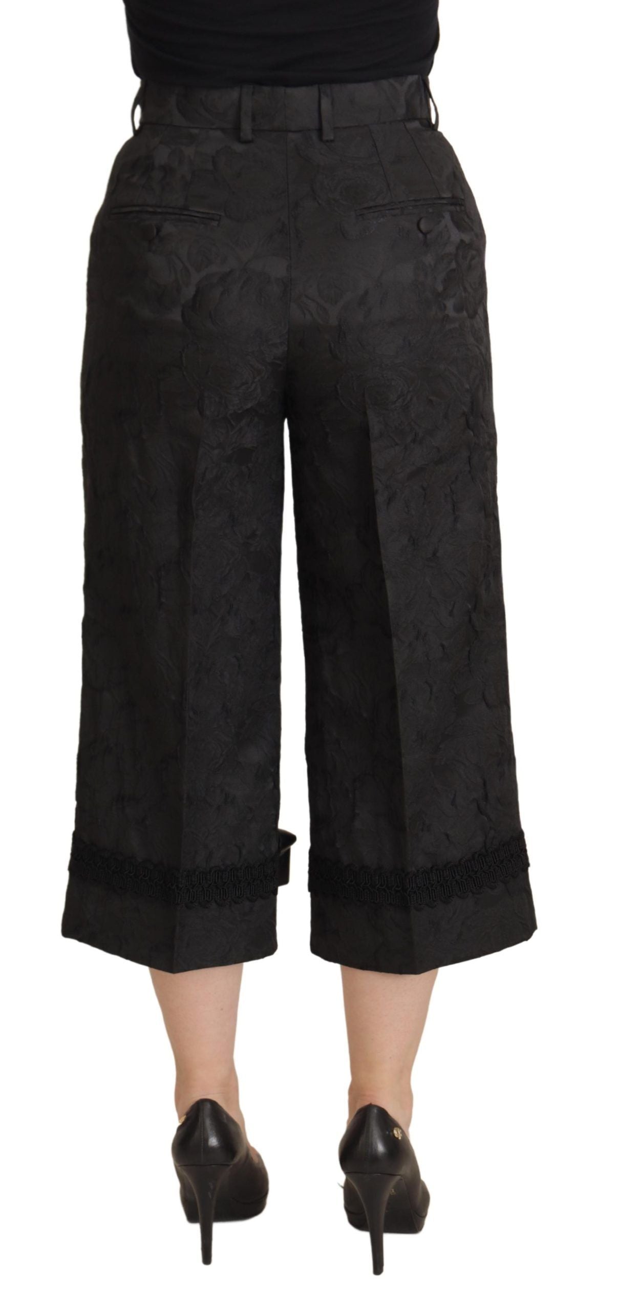 Dolce &amp; Gabbana Elegant Black Brocade Trousers in Short Style