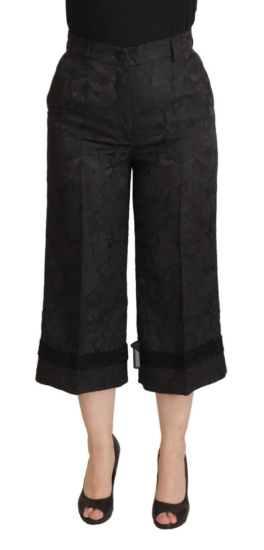 Dolce &amp; Gabbana Elegant Black Brocade Trousers in Short Style