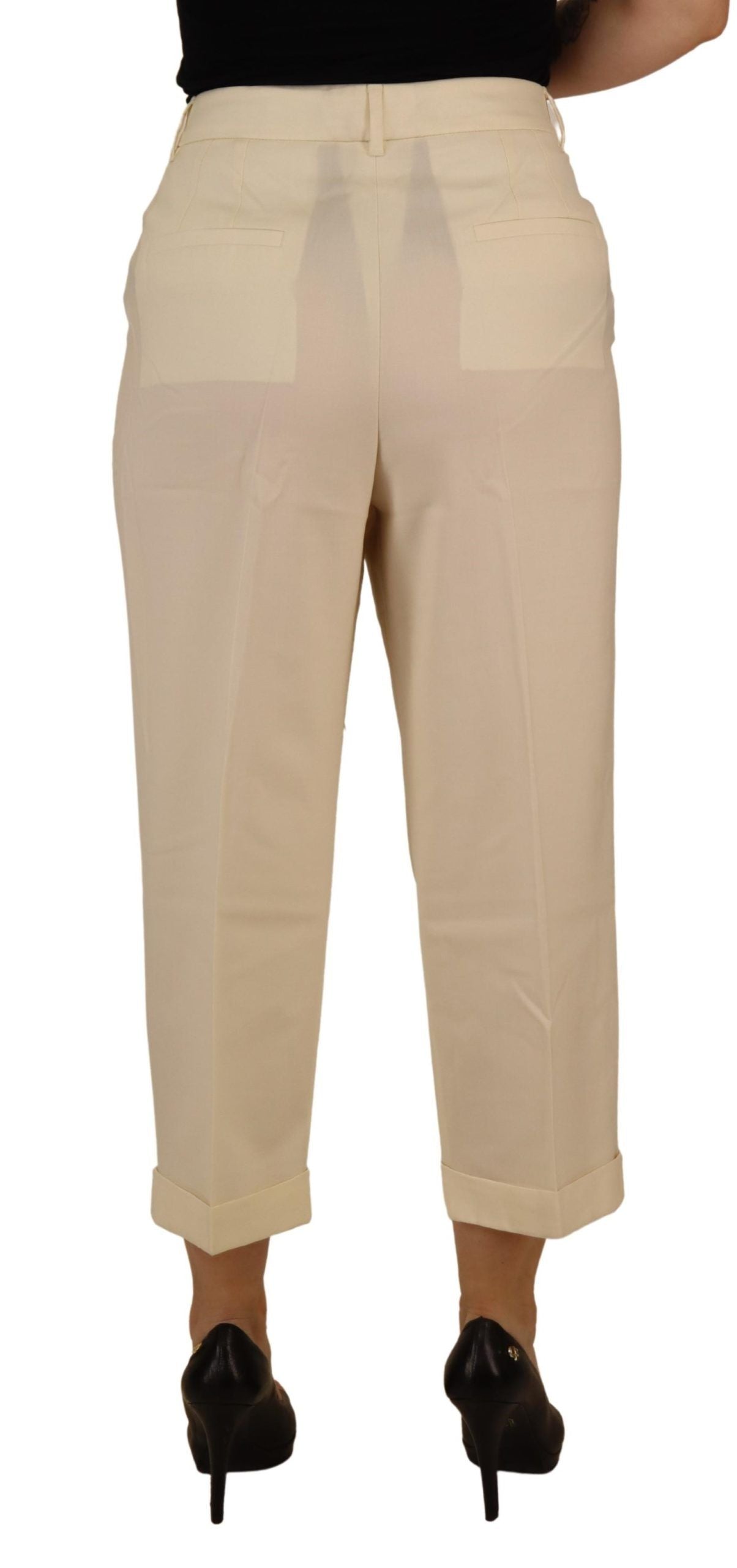 Dolce &amp; Gabbana Elegant ivory wool high-waisted trousers