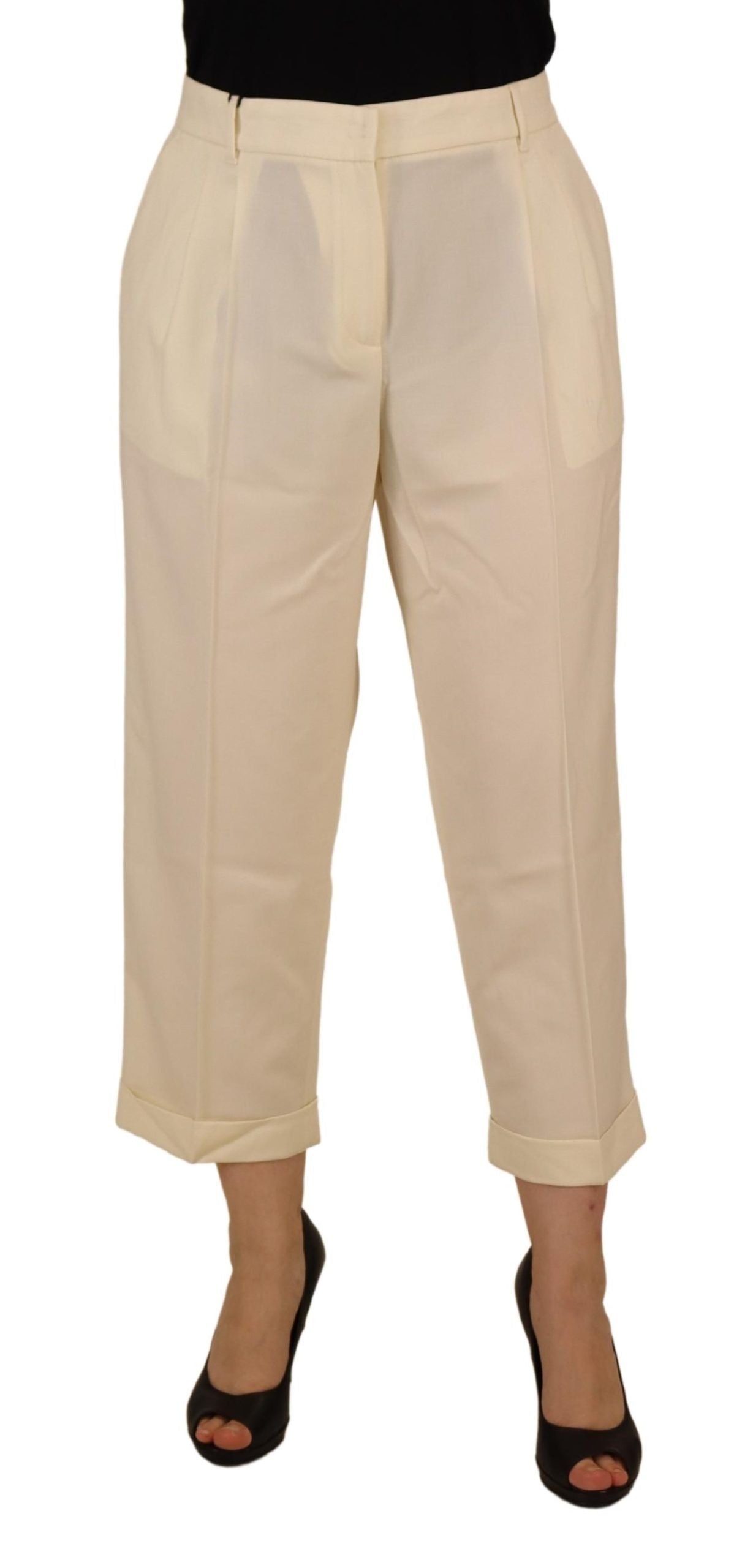 Dolce &amp; Gabbana Elegant ivory wool high-waisted trousers