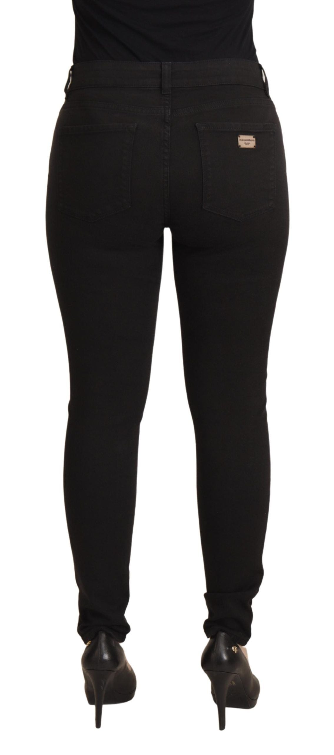 Dolce &amp; Gabbana Smooth Black Cotton Stretch Skinny Jeans