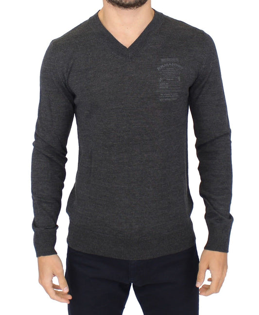 Ermanno Scervino Schicker grauer Pullover mit V-Ausschnitt aus Wollmischung