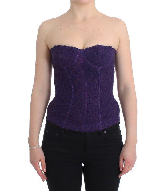 Ermanno Scervino Purple Lace Silk Blend Bustier -korsetti