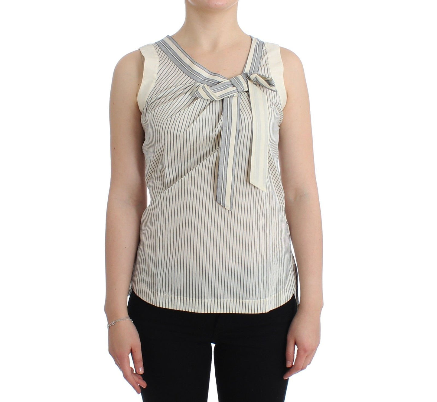 Ermanno Scervino Chic striped top with bow in cotton and silk