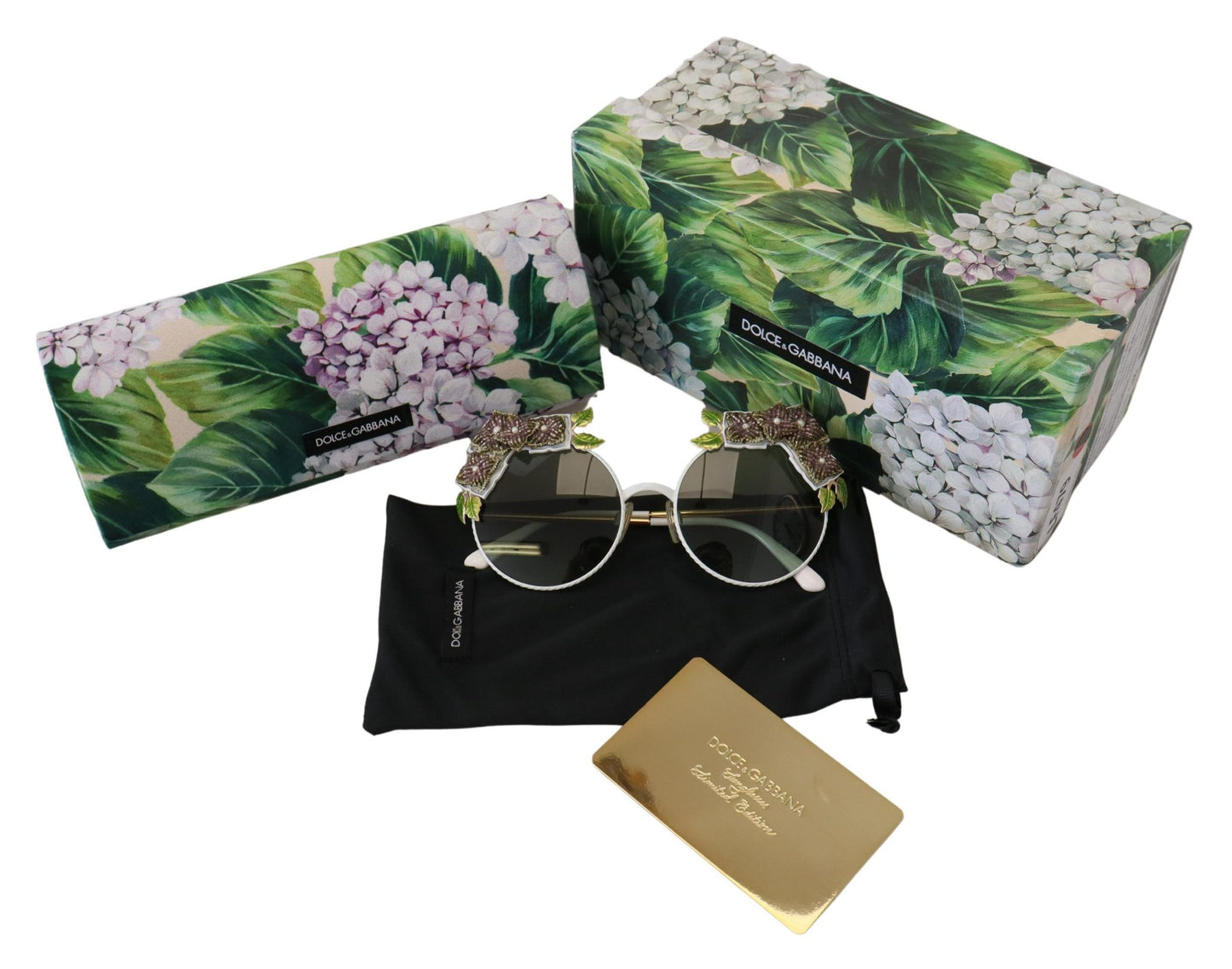 Dolce &amp; Gabbana Elegant gold sunglasses with floral decoration