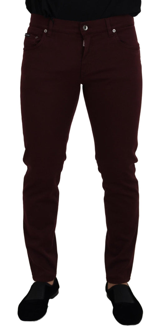 Dolce &amp; Gabbana Slim Fit Bordeaux Jeans - Italian Luxury